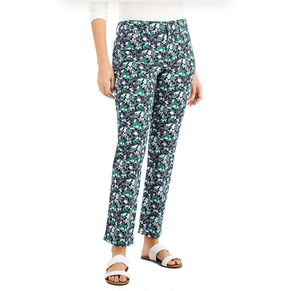 Charter Club Lexington Blue Foral Print Straight Leg Pants Size 12